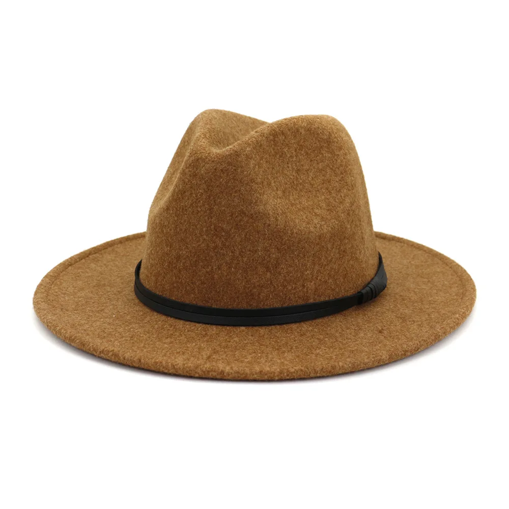 

Man Women Fashion Big Brim Top Hat Men and Women Wool Cap Autumn Winter Solid Color British Style Elegant Woolen Jazz Hat