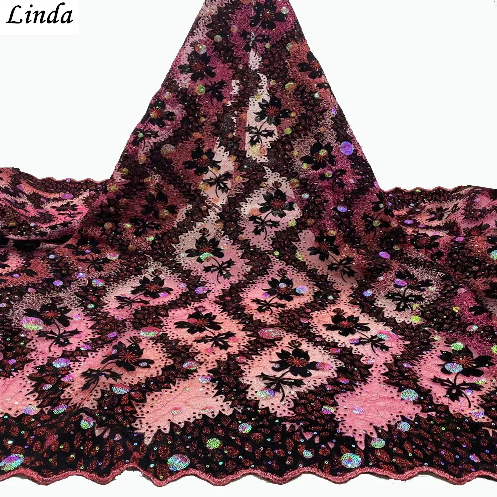

African Lace Fabric 2021 High Quality Lace Latest Velvet Lace Fabric With Sequins French Mesh Lace Fabric For Wedding