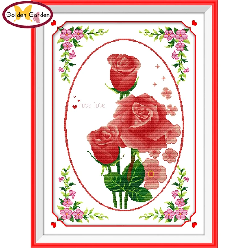 

GG Rose love Flower Paiting Joy Sunday Needlework Embroidery Set Stamped Counted 14CT Canvas Cross Stitch Pattern for Home Decor