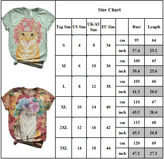 

Women's Kitten Print Summer Short Sleeves Casual Loose T-Shirt Blouse Ladies Top