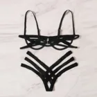 С перекрещенными ремешками, открытым бюстгальтер стринги наборы для Для женщин Экзотические нижнее бельё для девочек черный открытое кружевное белье набор прозрачная сексуальное ночное белье Lenceria Mujer