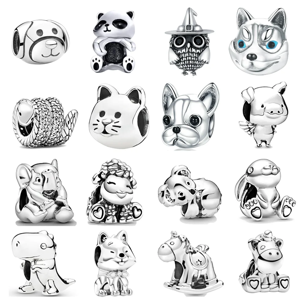 

925 Sterling Silver Unicorn Rabbit Dog Cat Pig Fluffy Llam Charm Bead Fit Original Pandora Bracelet DIY Jewelry For Women