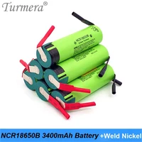 turmera 18650 3400mah ncr18650b battery 3 6v soldering nickel for 12v 14 4v 18v 21v 25v electric drill screwdriver batteries use