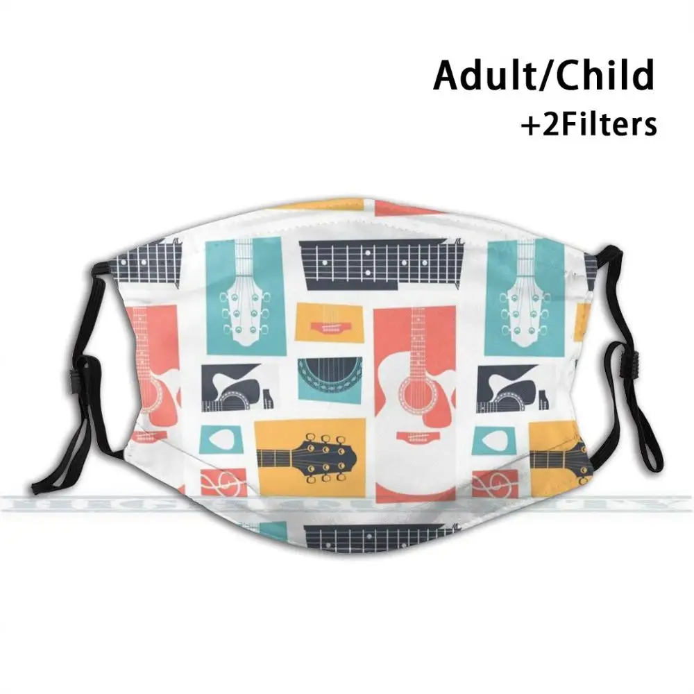 

Guitar Collage Custom Design For Adult Kids Anti Dust Filter Diy Cute Print Washable Mask Acoustic Guitar Collage