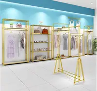 Clothing store display rack floor-style on the wall combination of women's clothing store hanging clothes shelf stainless steel