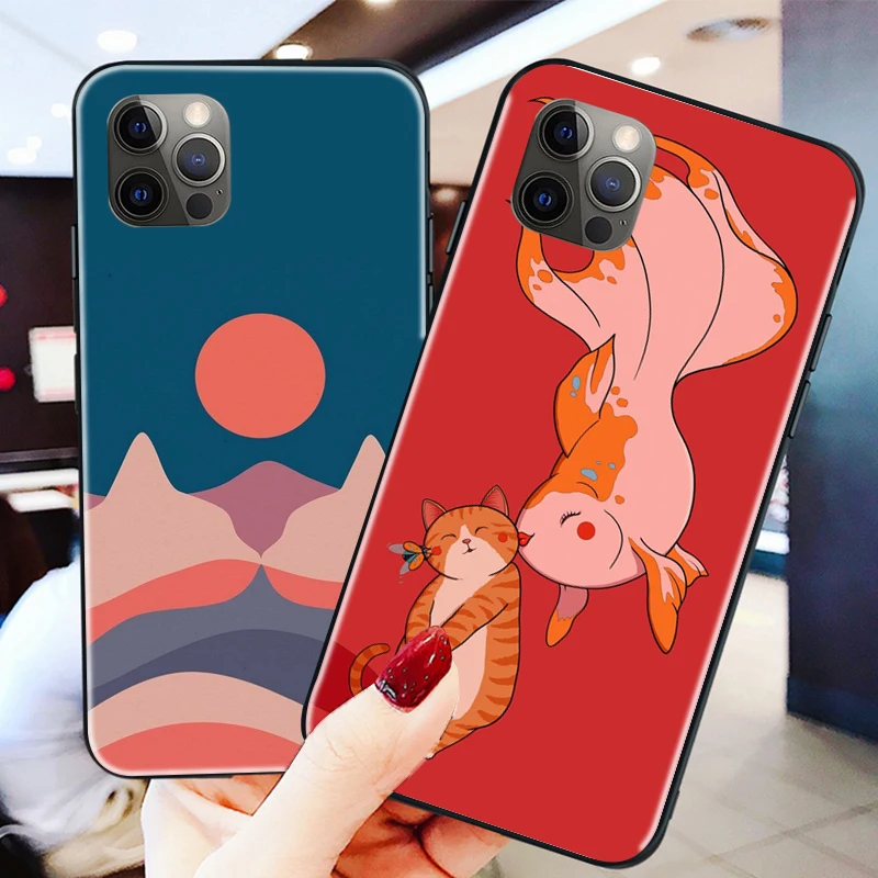 

For iPhone 7 8 Plus 11 Pro Max 12 Mini 6 6s XS Max X XR SE 2020 Cartoon Animal Pattern Candy Color Cat Fundas Soft Back Cover