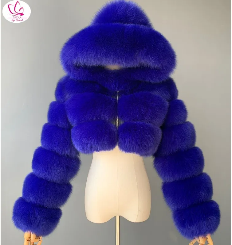 

Fashion Hooded Faux Fur Coat Women 2020 Winter Warm Plus Size 8XL Blue Furry Overcoat Elegant Plush Crop Jacket Femme