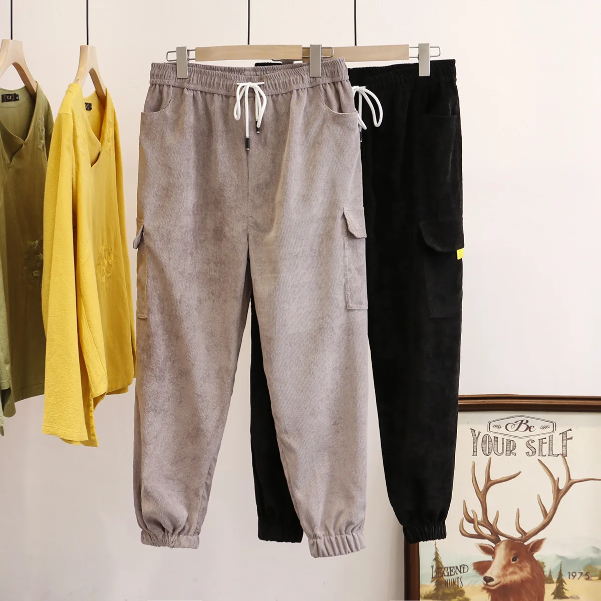 Женские весенние штаны шаровары размера плюс с завязками на лодыжках женские