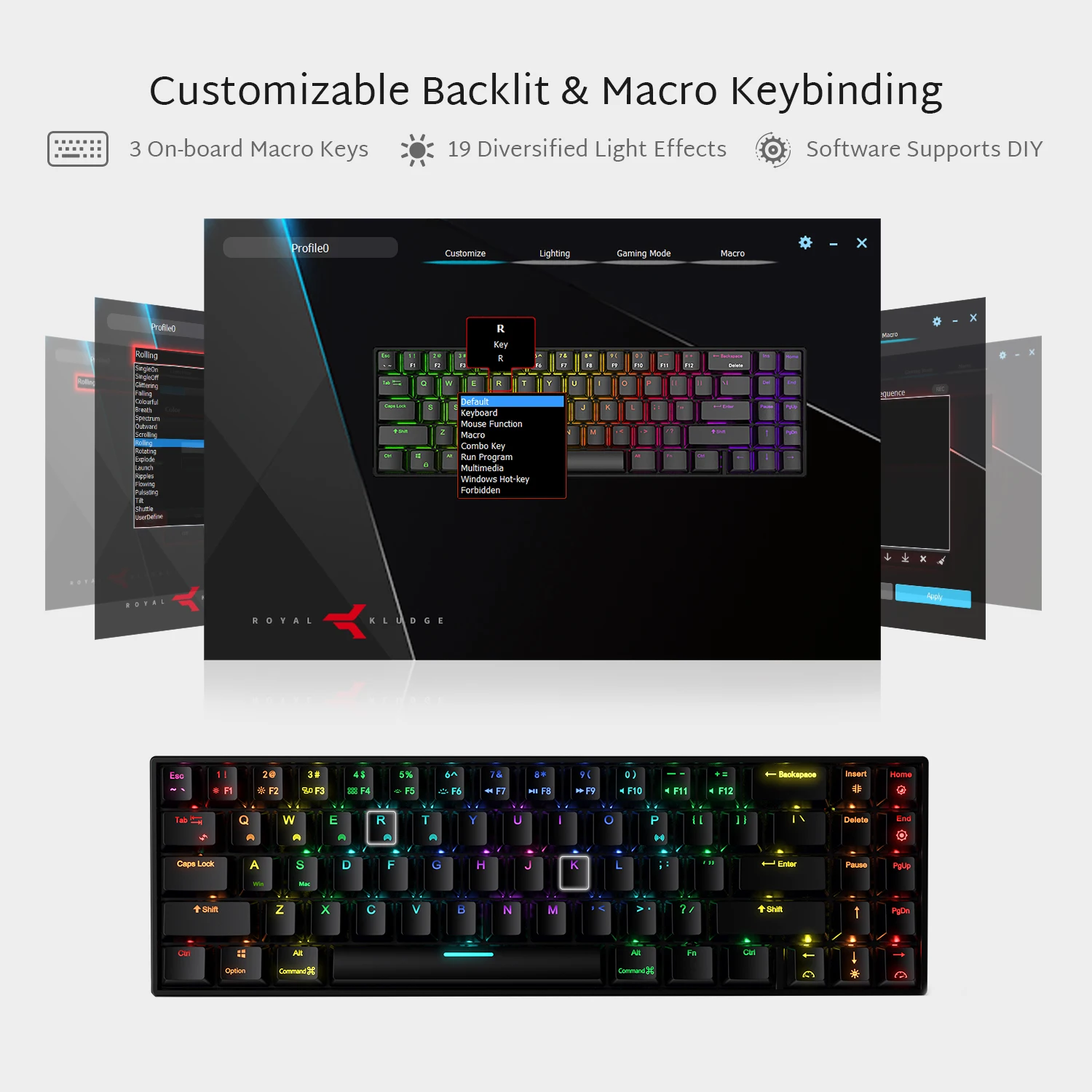 Беспроводная Механическая игровая клавиатура RK ROYAL KLUDGE RK71 RGB компактная с