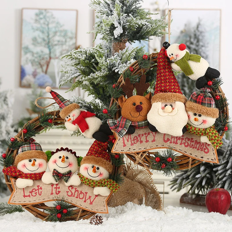 

2022 New Year Christmas Decoration Home Decoration Santa Claus Pendant Christmas Tree Accessories Rattan Wreath Ornament Gift