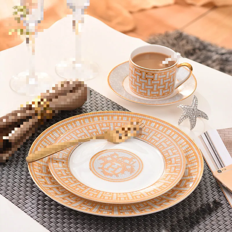 H 4 piece set Керамические тарелки для еды, фарфоровые украшения, посуда, украшения, чашки и блюдца, кухонная посуда(ложка не входит в комплект - Цвет: H 4 piece set