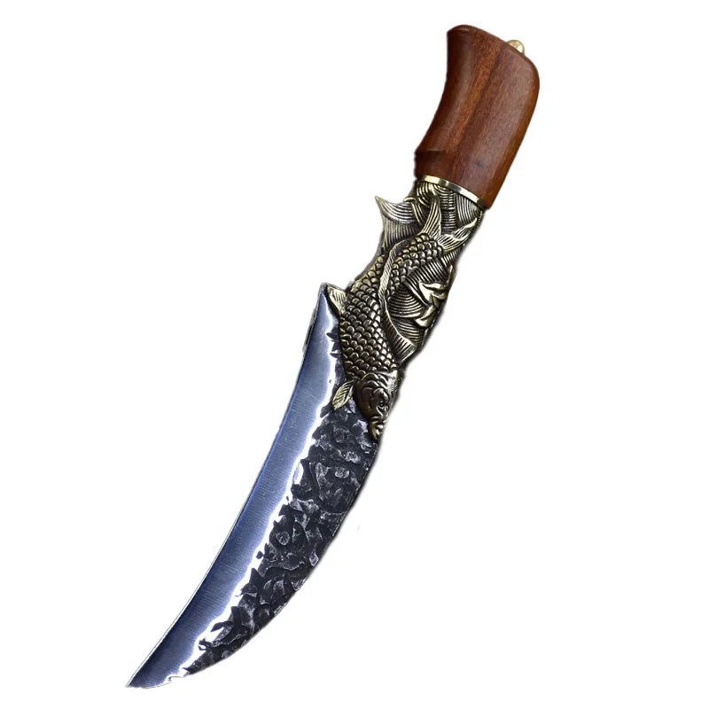 

5.5" Handmade Viking Knife 7Cr17CoMoV High Carbon Steel Sharp Paring Grapefruit Peeling Boning Kitchen Knives Copper Fish Decor