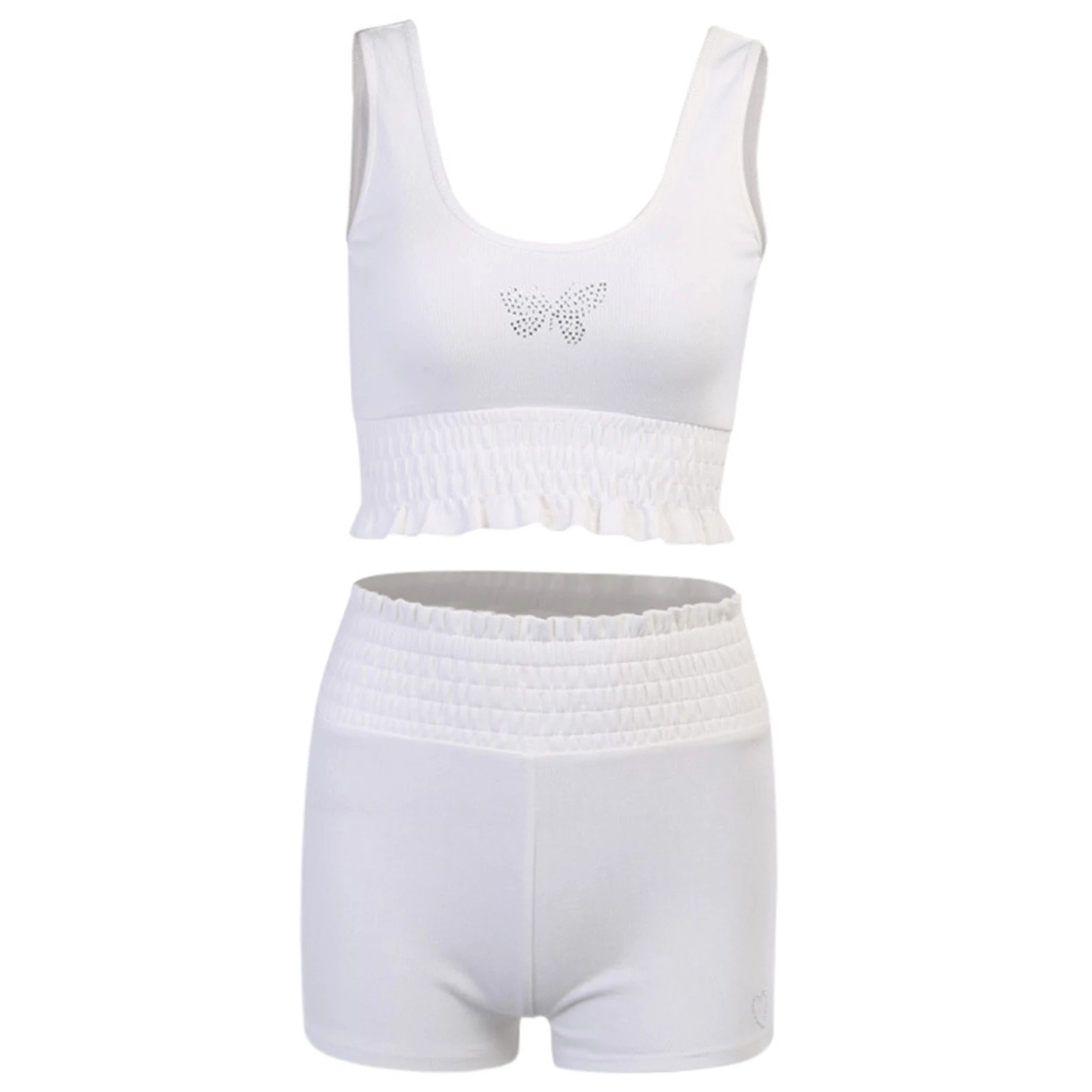 

Women's Clothing Set, Butterfly Print Camisole and High Waist Shorts Two-piece Suit for Vacation Travelling Sports