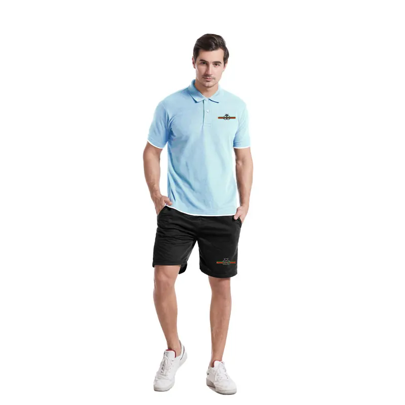 

Summer Comfort Breathable Short Sleeve Pure Cotton Suit New Men Polo Shirt+Sport Pants Two-Piece Lapel Business Casual Polo