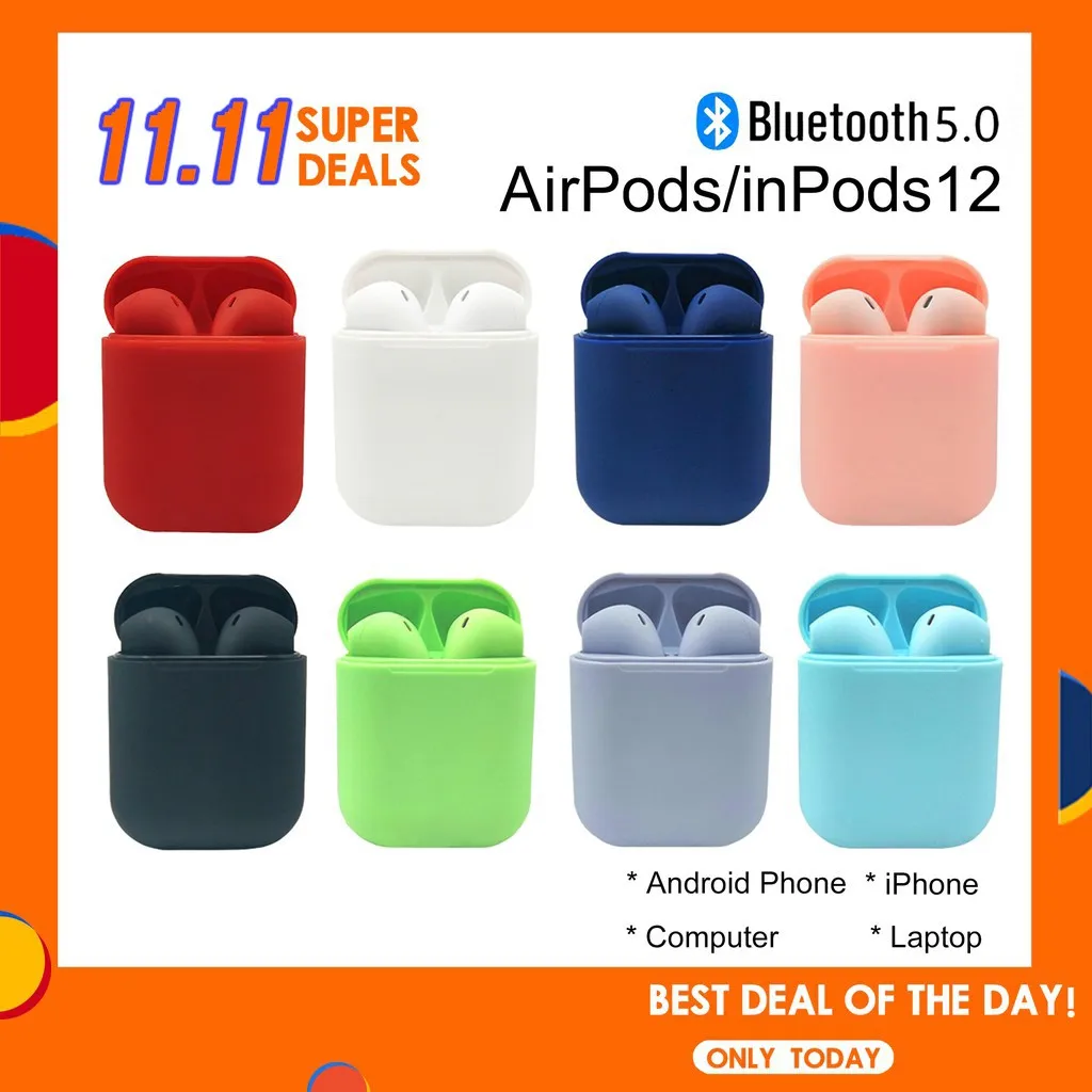 

(COD) 9 Colors TWS Bluetooth Earphone i12 inPod Touch Airpod Key Wireless Headphone Earbuds Headset