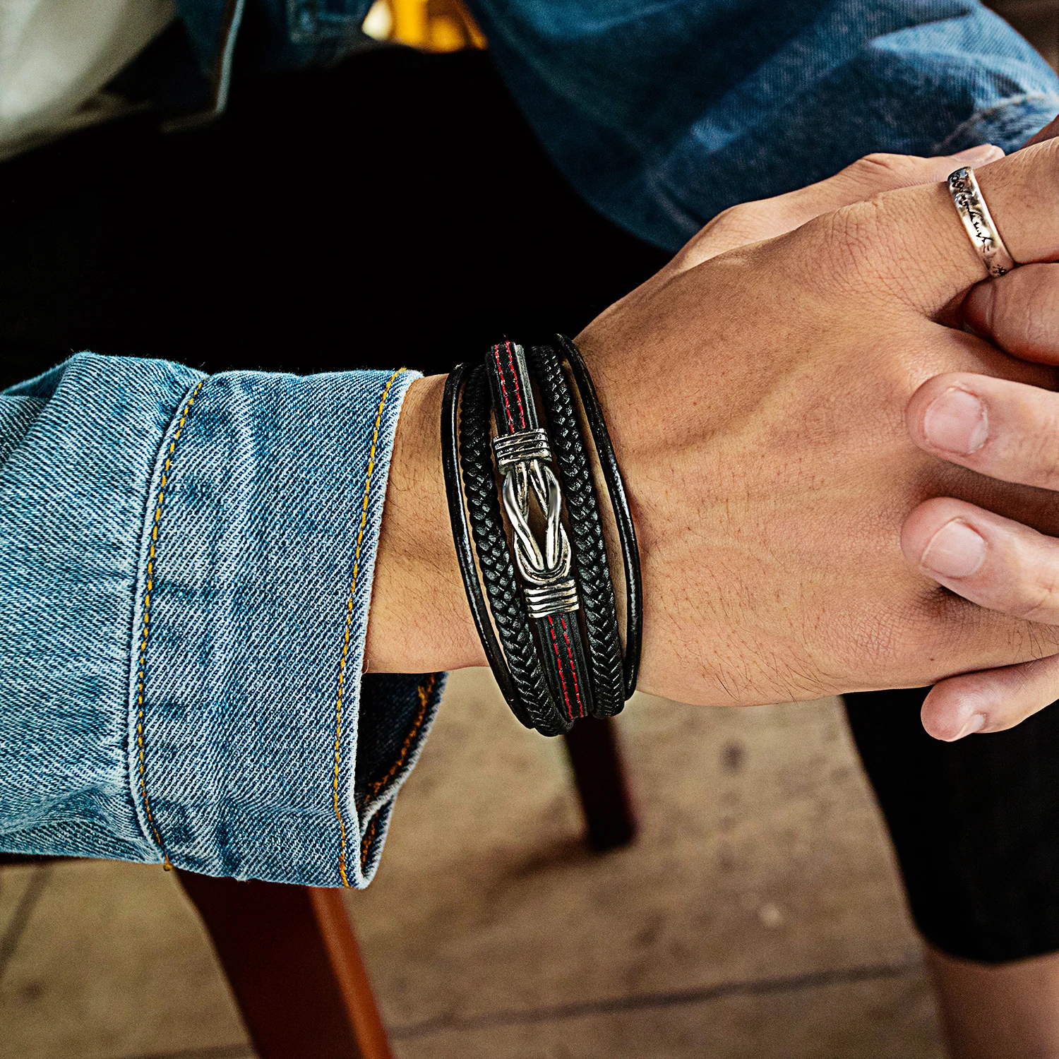 

AZIZ BEKKAOUI Stainless Steel Personality Bracelet Magnetic Buckle Tide Male Titanium Steel Bracelets Accessories Simple Bangle