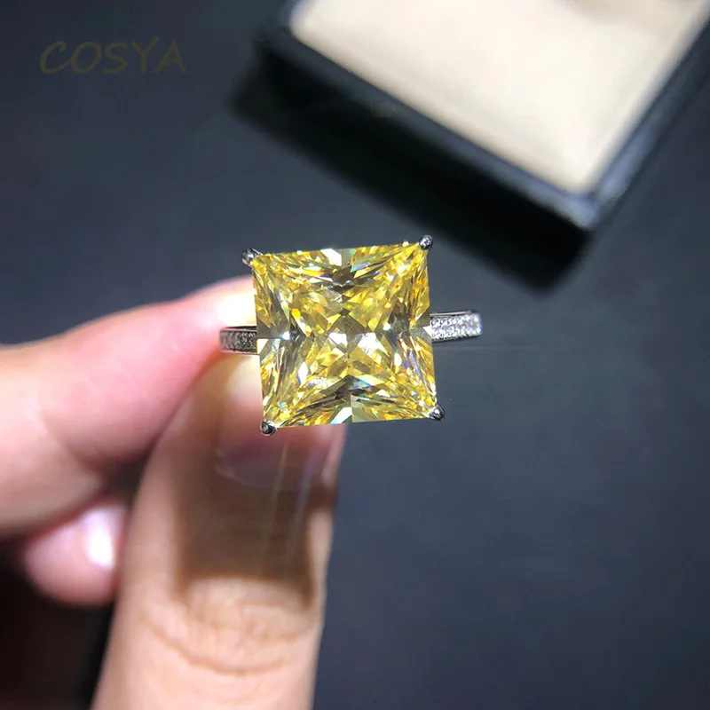 

COSYA квадратный размер: 12*12 мм 15,5 карат Для женщин кольца 100% 925 стерлингового серебра с высоким содержанием углерода Роскошные туфли-лодочки н...