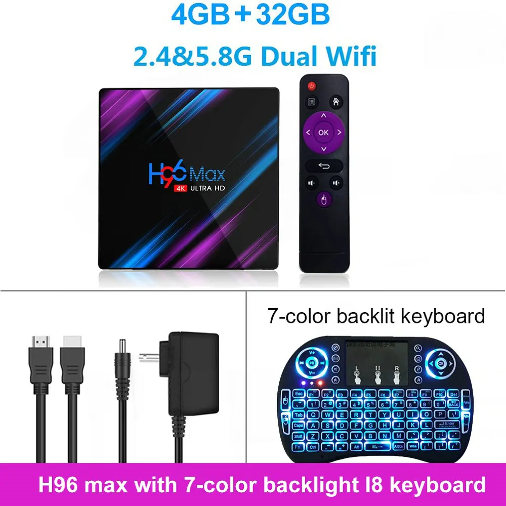 LEMADO H96 MAX RK3318 ТВ приставка Android 9,0 4 Гб ОЗУ 64 Гб ПЗУ wifi 2,4G и 5G поддержка USB 3,0 HDMI 2,0 3D 4K HDR Netflix Смарт ТВ приставка - Цвет: 4G 32G backlit i8