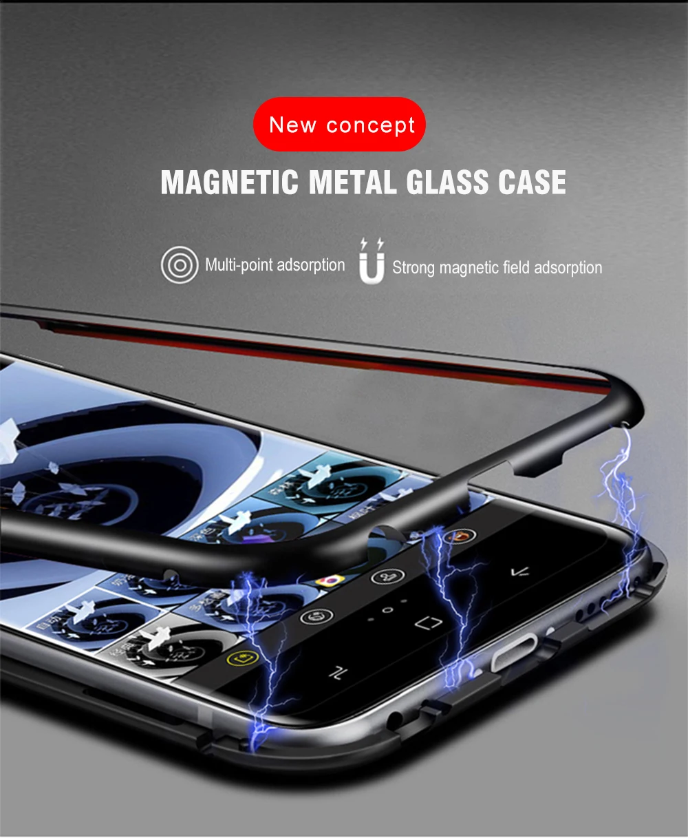 Металлический Стекло крышка Магнитный чехол для samsung Galaxy S8 S9 S10 Plus Note 8 9 A50 A70 A40 M10 M20 M30 адсорбции Coque для samsung
