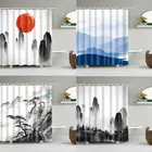 Занавеска для душа Mountain, длинная Водонепроницаемая зеленая шторка для ванны, из полиэстера, 180 Х200 см