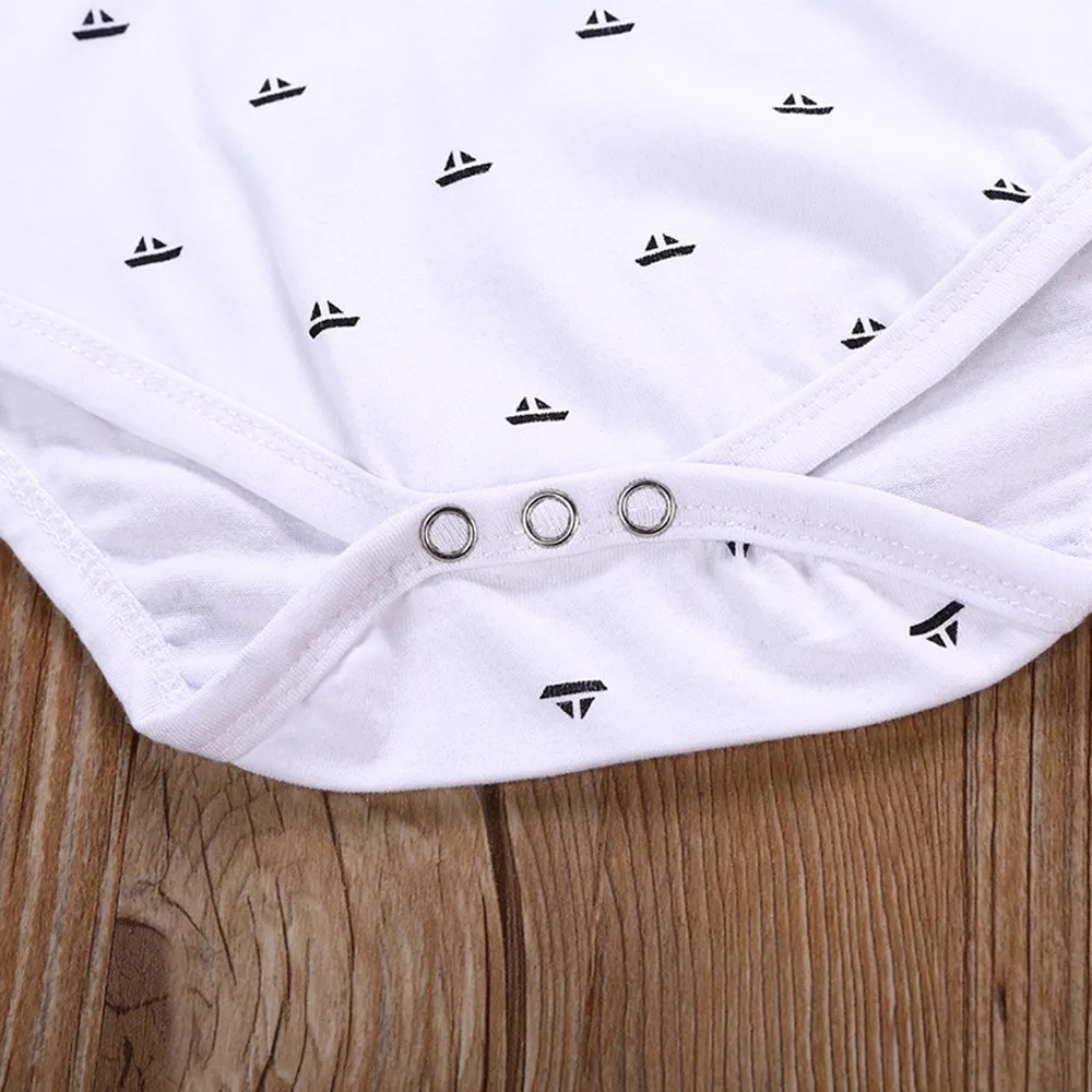 

2021 Newborn Boys Gentleman Clothes Outfit Suit Set Sailboat Printed Romper + Shorts Belt Infant Kid Clothing