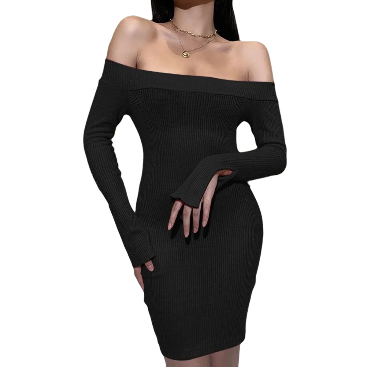 Новинка 2020 модное женское пикантное платье с вырезом лодочкой однотонное