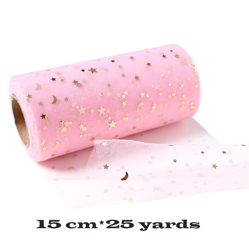 25 ярдов Золотая Звезда Луна Тюль блесток ткань для детского душа Свадебные