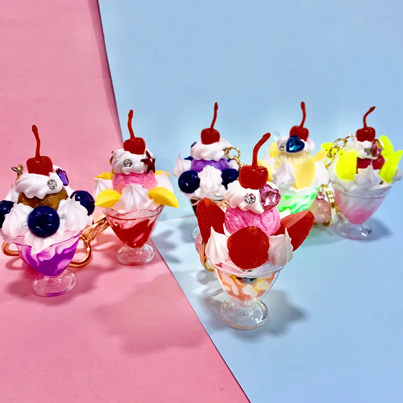 Новинка милый акриловый брелок для ключей с мороженым молочным чаем креативный