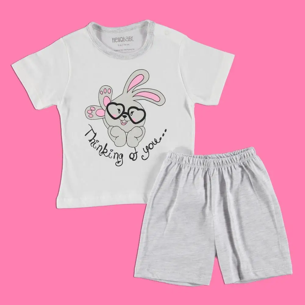 Ebebek HelloBaby/пижамный комплект с короткими рукавами и круглым вырезом; Летняя Повседневная хлопковая одежда с короткими рукавами и принтом; повседневная одежда для малышей; шорты