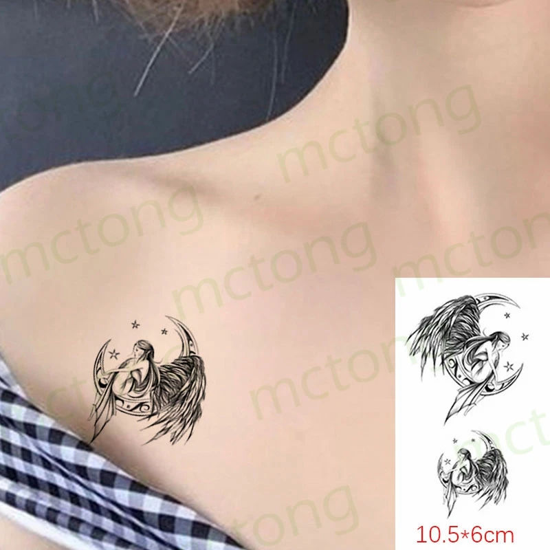 Водостойкая Временная тату наклейка ангел луна звезда роза боди арт флэш