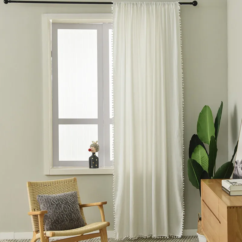 

Simple Pure White Fur Ball Lace Curtains Living Room Bedroom Kitchen Luxury Home Decoration Room
