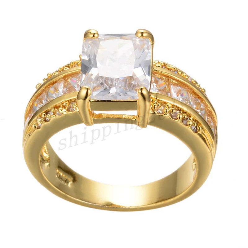 

Luxury Female White Crystal Jewelry Cute Gold Color Wedding Rings For Women Charm Square Zircon Engagement Valentines Day Gift