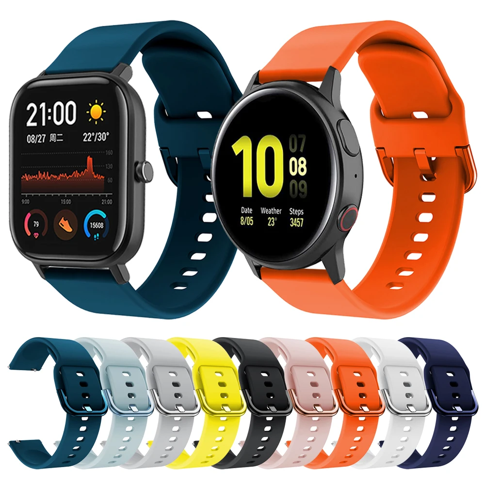 

Ремешок силиконовый для Samsung Galaxy Watch Active 2, браслет для часов Amazfit GTS Bip S/Haylou LS02/COLMI P8, 20 мм 40 44 мм