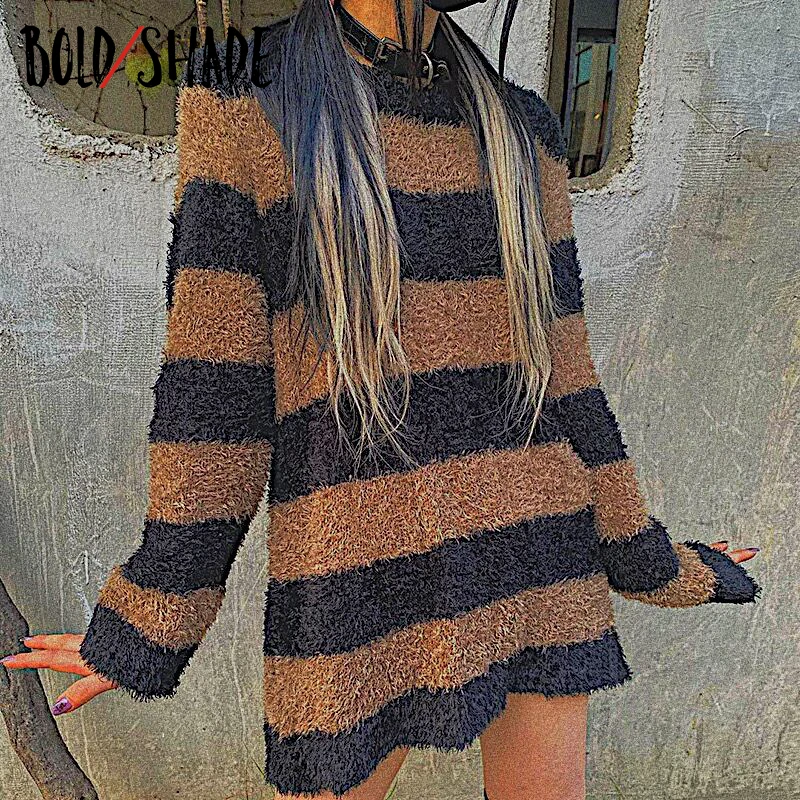 

Bold Shade 90s Indie Soft Girl Style Sweaters Grunge Y2K Striped Print Patchwork Pull Sweater Streetwear Women Urban Tops Winter