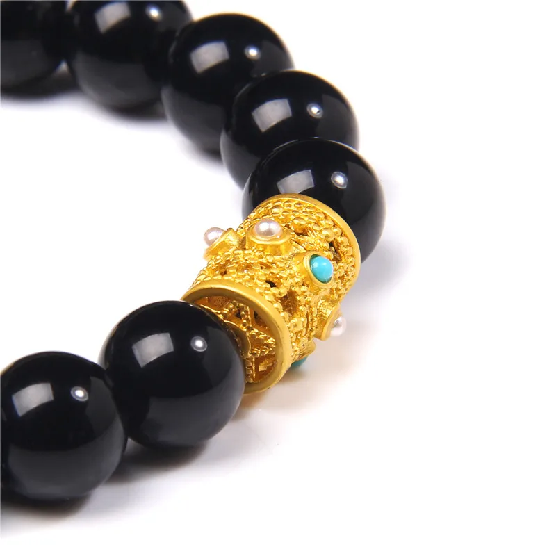 

Men Bracelets Handmade Weave Ancient Gold CZ Spacer Tube Charm Bracelets Lucky 10 mm Tiger Eye Stone Beads Bangle Women Jewelry