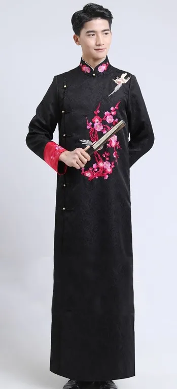 Черный Традиционный мужской вышитый Qipao древний стиль Изысканный Мужской жених свадебное платье Классический свадебное платье Ципао для мужчин - Цвет: Черный