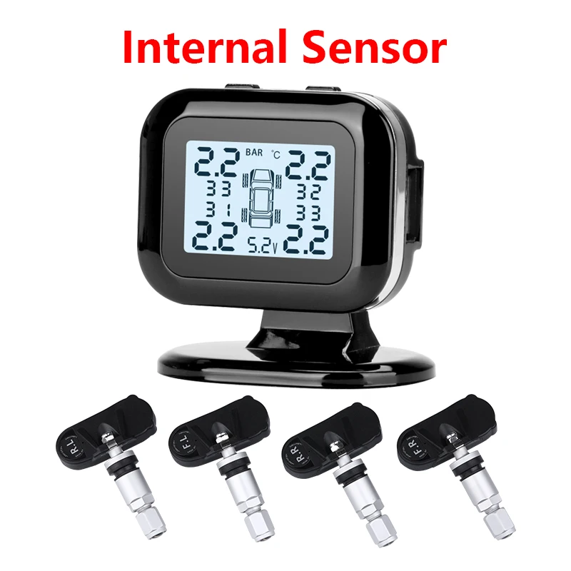 Built-in sensor Автомобильный TPMS система контроля давления в шинах цифровой дисплей регулировка яркости USB интерфейс Поддержка зарядки телефона 4 датчика - Тип: Built-in sensor