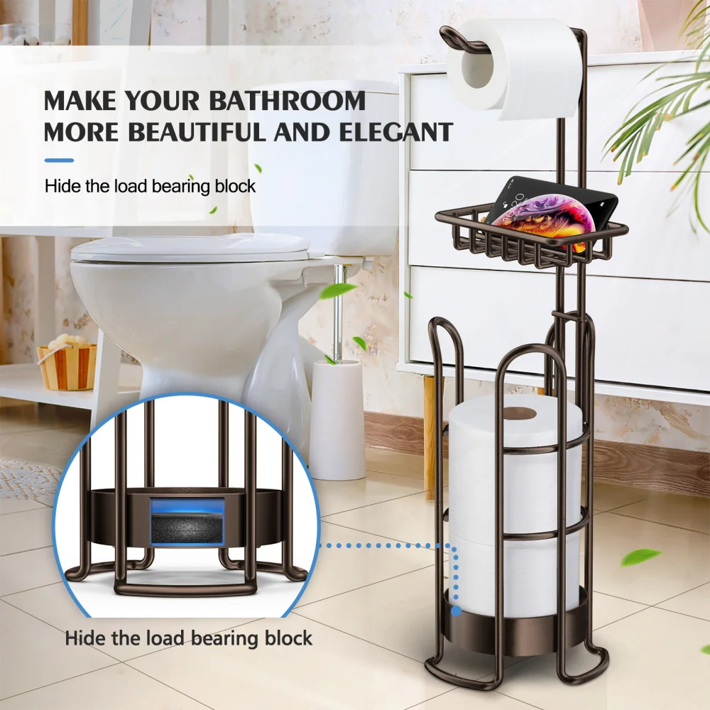 

HOMEMAXS Holder Standing Towel Paper Roll Tissue Shelf Rack Bathroom Kitchen Storage Organizer (Bronze)