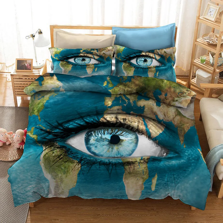 2/3 Pieces World Map Bedding Set 3D Print Cartoon Palm Duvet Cover For Kids Adults Bed Twin Double Quilt | Дом и сад