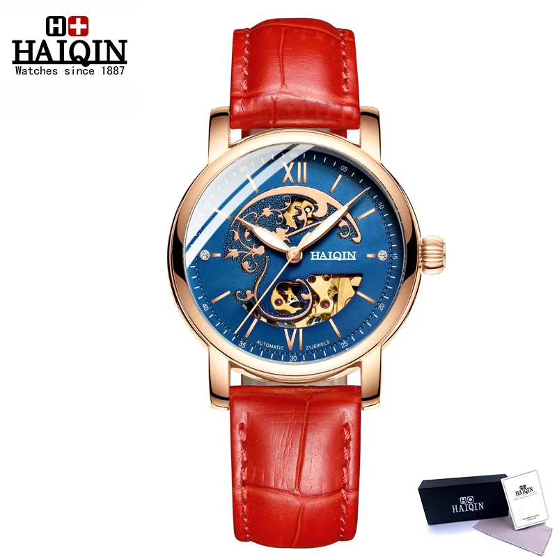 Red Новые HAIQIN женские часы модные простые женские часы механические часы для женщин автоматические часы для женщин Relogio Feminino - Цвет: Red