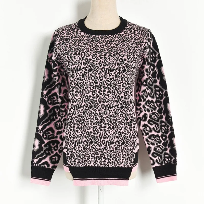 Модный женский трикотажный жаккардовый свитер с леопардовым принтом тигра и