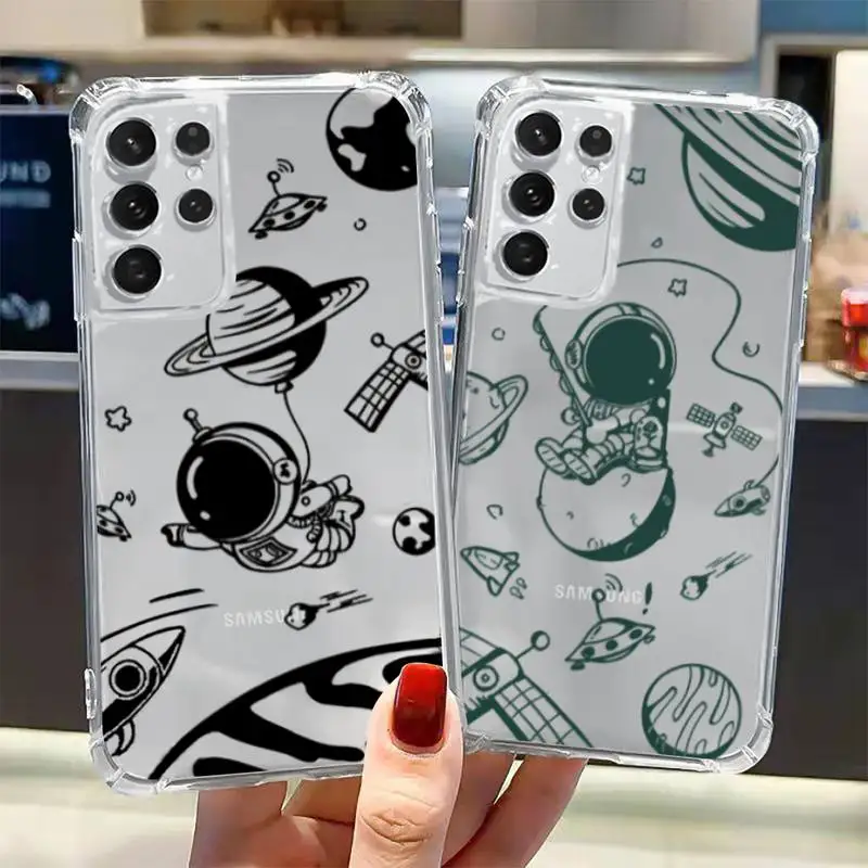 

Cartoon Planet Star Astronaut Phone Case Transparent for Samsung A 10 21S 31 50 51 52 12 71 S note 10 20 21 fe plus ultra