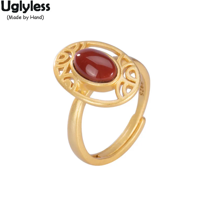 

Женское овальное кольцо с открытыми пальцами Uglyless Eastern Beauty, овальное серебряное кольцо с натуральным агатом, Настоящее серебро 925 пробы, Рет...