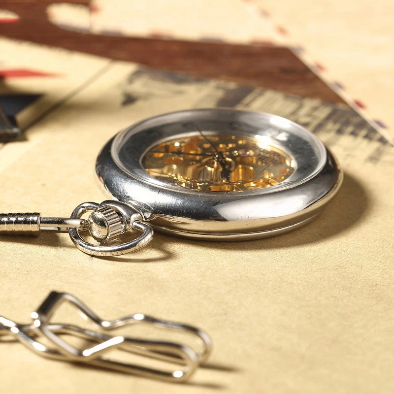 Antique Mechanical Pocket Watch for Collection Roman Numerals Skeleton Dial Fob China Clock with Gift Box for Gifts Dropshipping