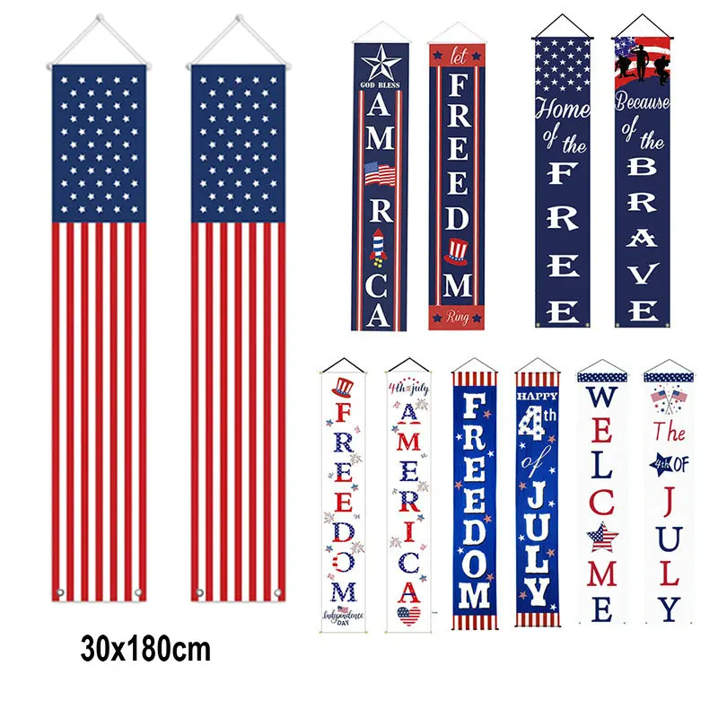 USA Flag Door Decoration Couplet for July 4th Independence Day Decoration Outdoor Garden Banner Front Door or Indoor Home Porch