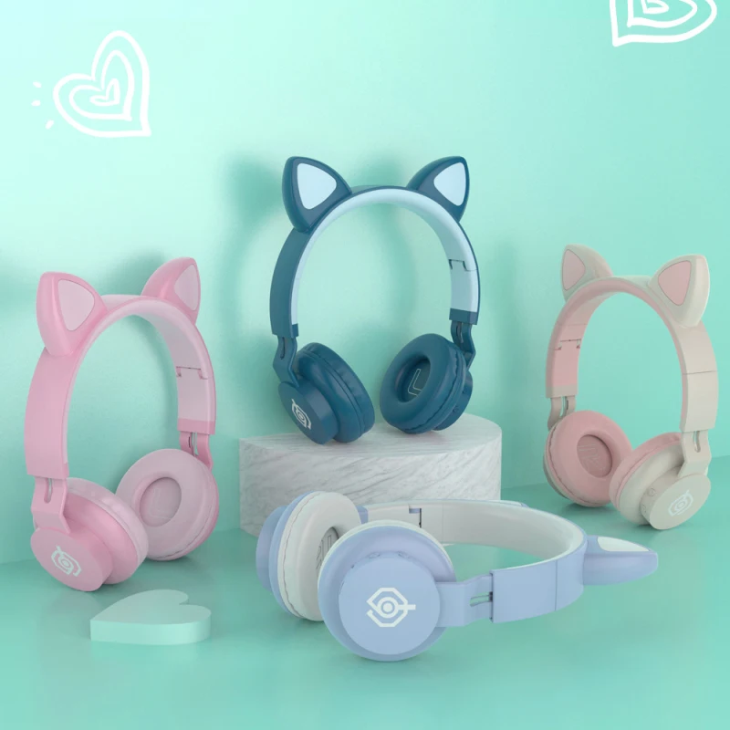 

Cute Cat Earphones Wireless Headphones Muisc Stereo Cascos Headphones With Microphone Earpieces Headset Children Daughter Gift