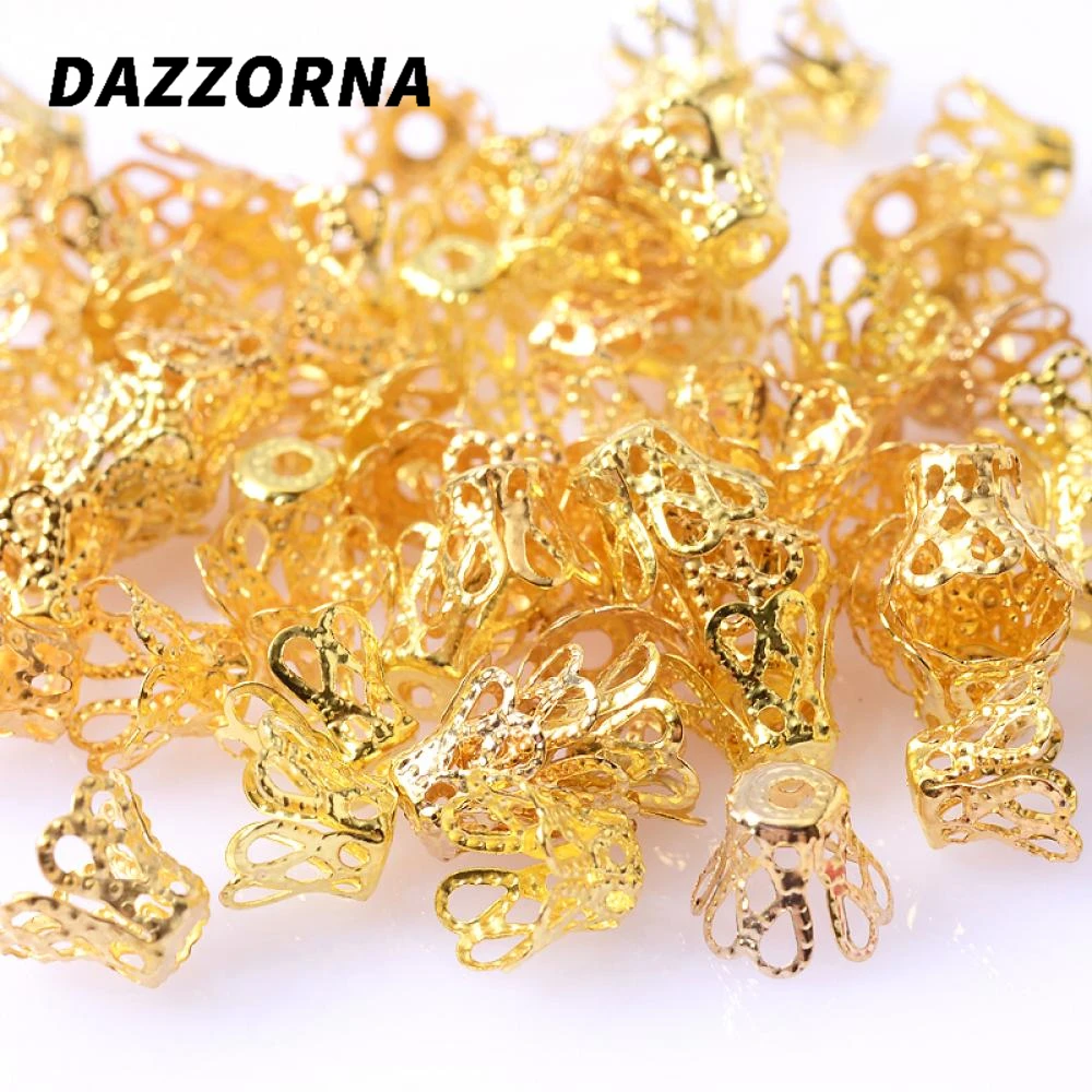 100 шт./лот полые цветочные трубочки бусины Концевики Золотая античная бронза
