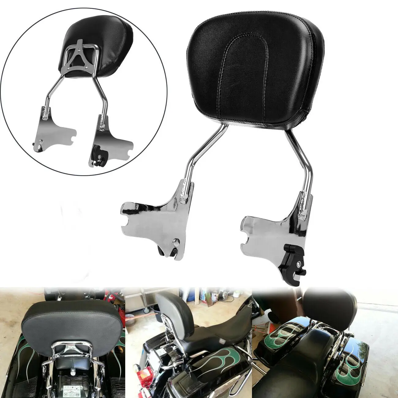 

Motorcycle Chrome Backrest Sissy Bar Passenger Pad Detachable Support For Harley Touring Road King Electra Glide FLHR 1997-2008