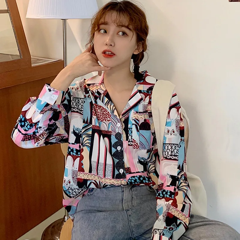 Женская свободная рубашка с длинным рукавом розовая в стиле Харадзюку милым