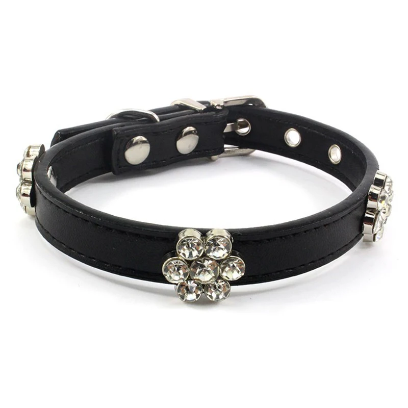 

50PCS / LOT Water Diamond Flower Ornament Pet Collar Candy Color Cat Neck Belt Pu Small And Medium Sized Teddy Dog Neck Rope